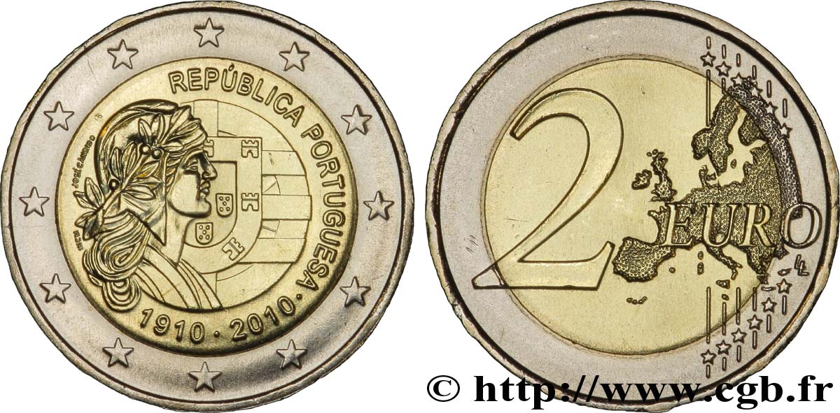 PORTUGAL 2 Euro CENTENAIRE DE LA RÉPUBLIQUE PORTUGAISE 2010 MS