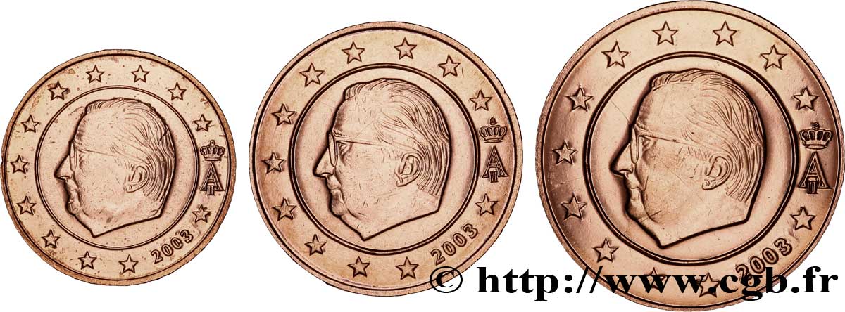 BELGIUM LOT 1 Cent, 2 Cent, 5 Cent ALBERT II 2003 MS63