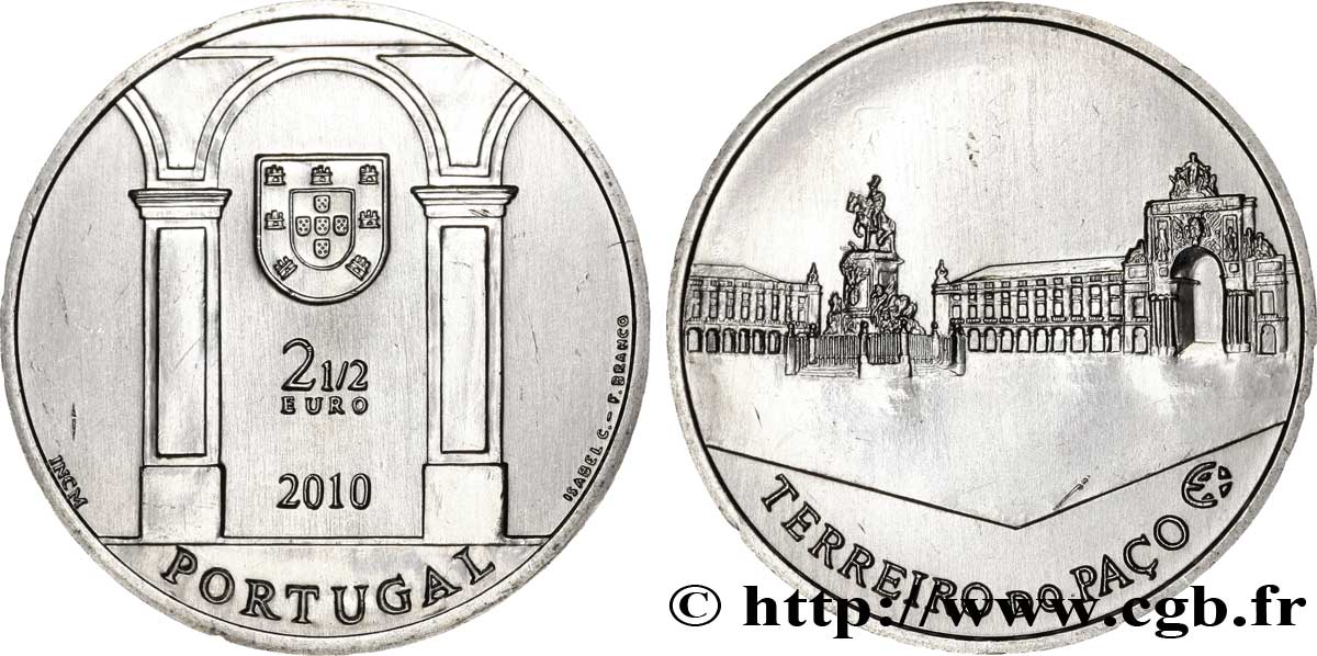 PORTUGAL 2 Euro 1/2 TERREIRO DO PACO 2010 MS63