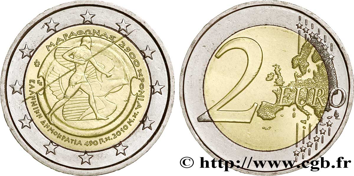 GREECE 2 Euro 2500ème ANNIVERSAIRE DE LA BATAILLE DE MARATHON tranche A 2010 MS63