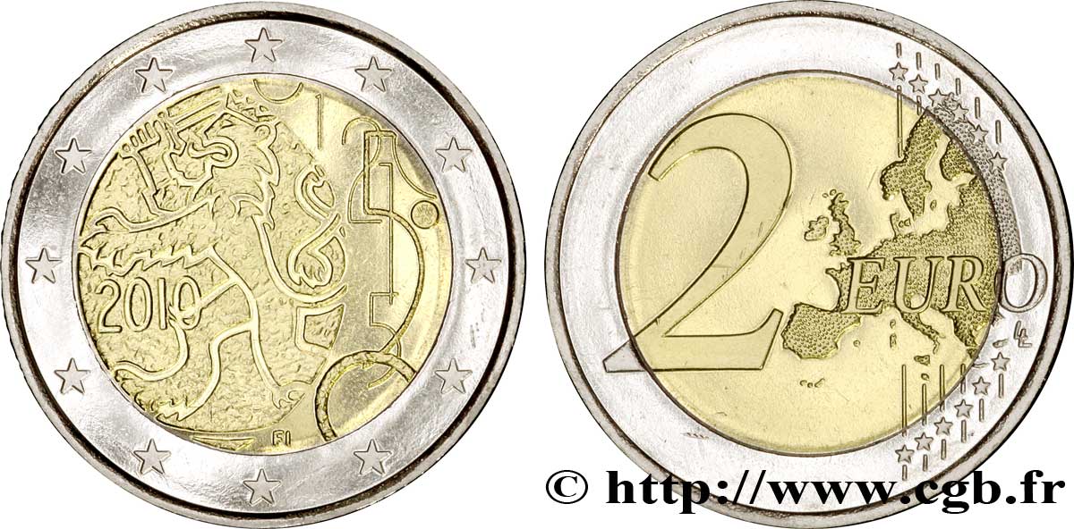 FINLANDIA 2 Euro 150 ANS DE LA MONNAIE FINLANDAISE  2010 SC