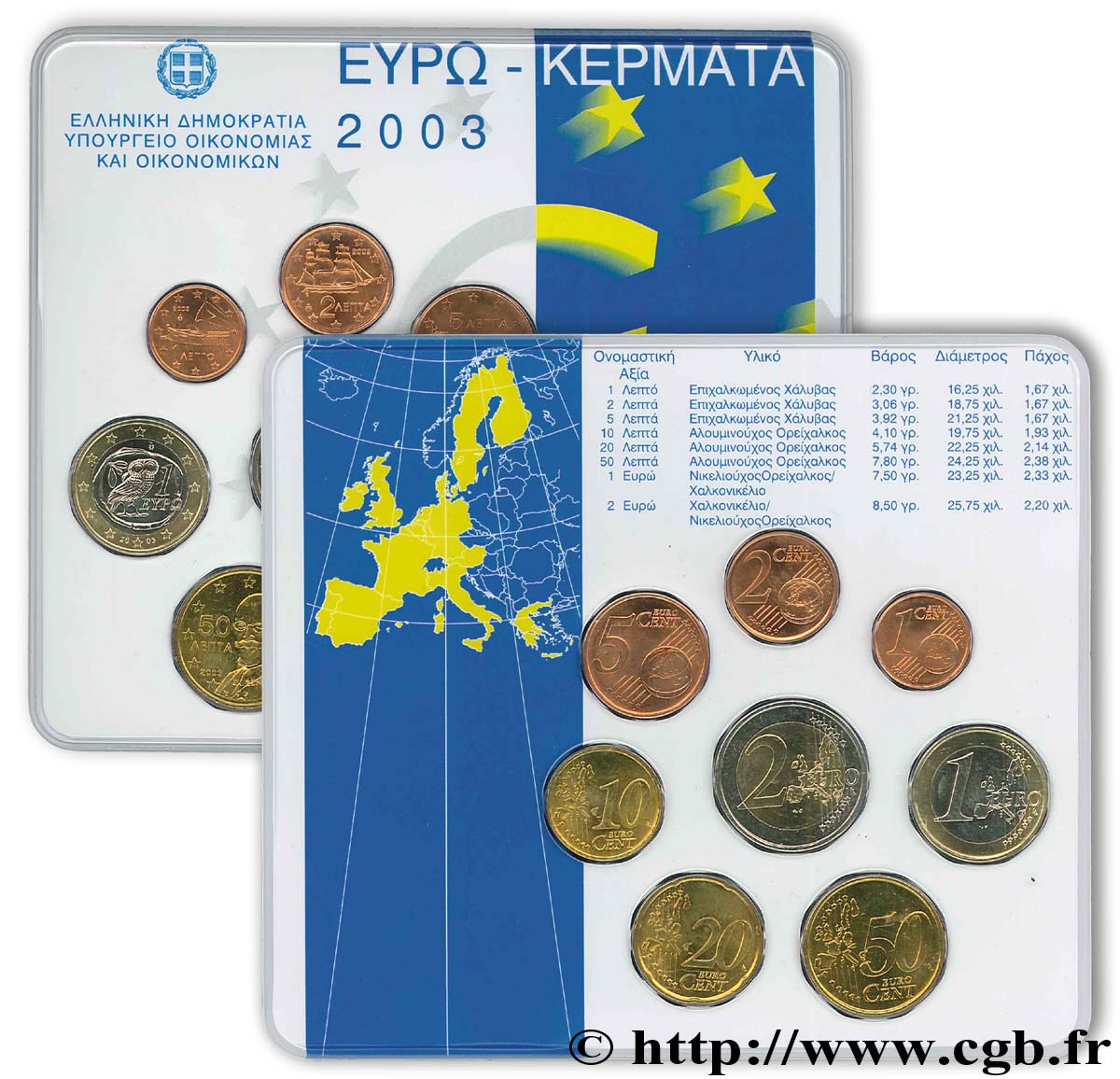 GREECE SÉRIE Euro BRILLANT UNIVERSEL  2003 Brilliant Uncirculated
