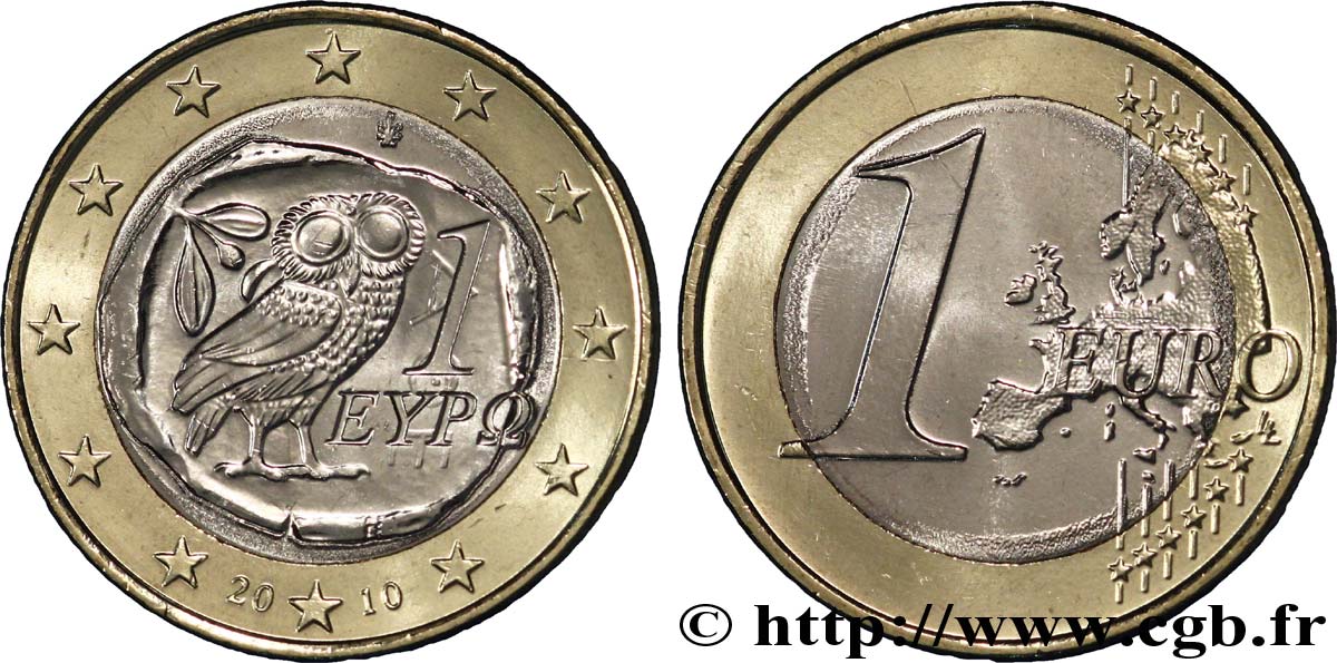 GREECE 1 Euro À LA CHOUETTE 2010 MS63