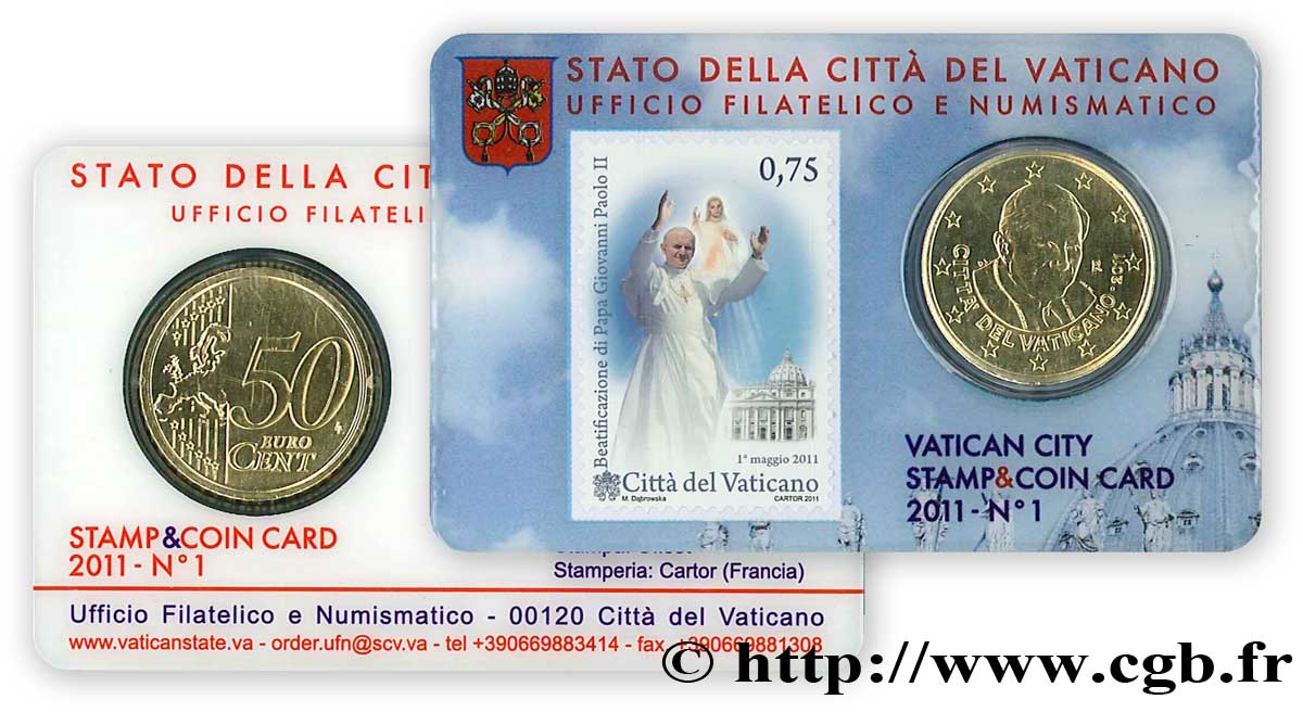 VATICAN Coin-Card (n°1) 50 Cent BÉATIFICATION DU PAPE JEAN-PAUL II 2011 Brilliant Uncirculated