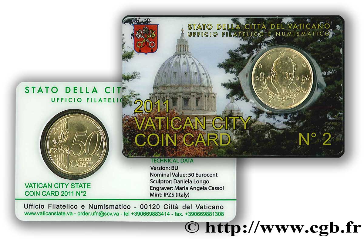 VATICAN Coin-Card (n°2) 50 Cent PONTIFICAT DE BENOÎT XVI
 2011 Brilliant Uncirculated