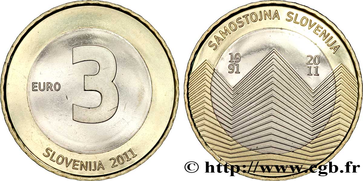 SLOVENIA 3 Euro 20e ANNIVERSAIRE DE L’INDÉPENDANCE DE LA SLOVÉNIE 2011 MS