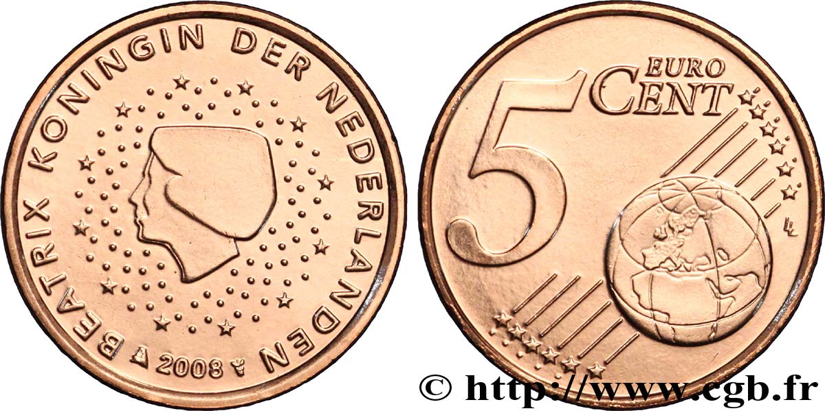 NETHERLANDS 5 Cent BEATRIX 2008 MS63