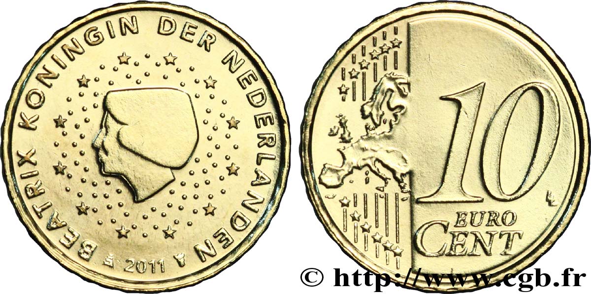 NETHERLANDS 10 Cent BEATRIX 2011 MS63