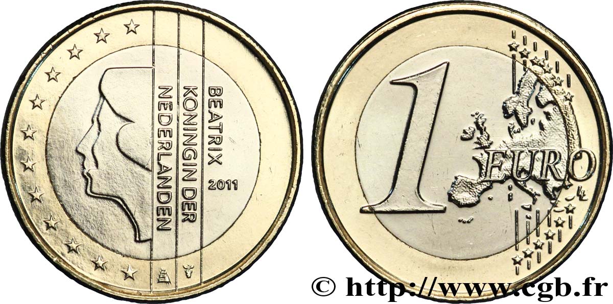NETHERLANDS 1 Euro BEATRIX 2011 MS63