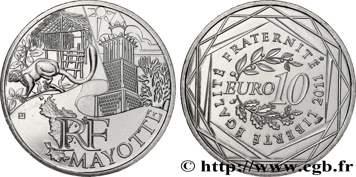 FRANCIA 10 Euro des RÉGIONS - MAYOTTE (Patrimoine) 2011 MS63