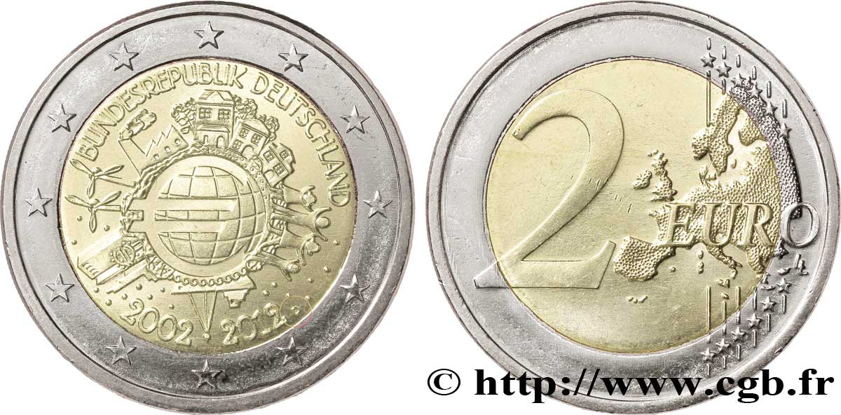 GERMANY 2 Euro 10 ANS DES PIÈCES ET BILLETS EN EUROS tranche A - Munich D 2012 MS63