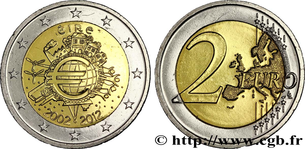 IRLAND 2 Euro 10 ANS DES PIÈCES ET BILLETS EN EUROS  2012