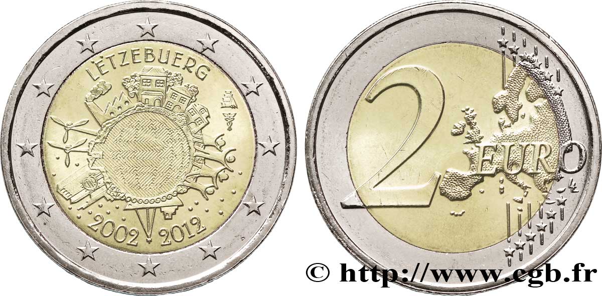 LUXEMBURGO 2 Euro 10 ANS DES PIÈCES ET BILLETS EN EUROS  2012 SC