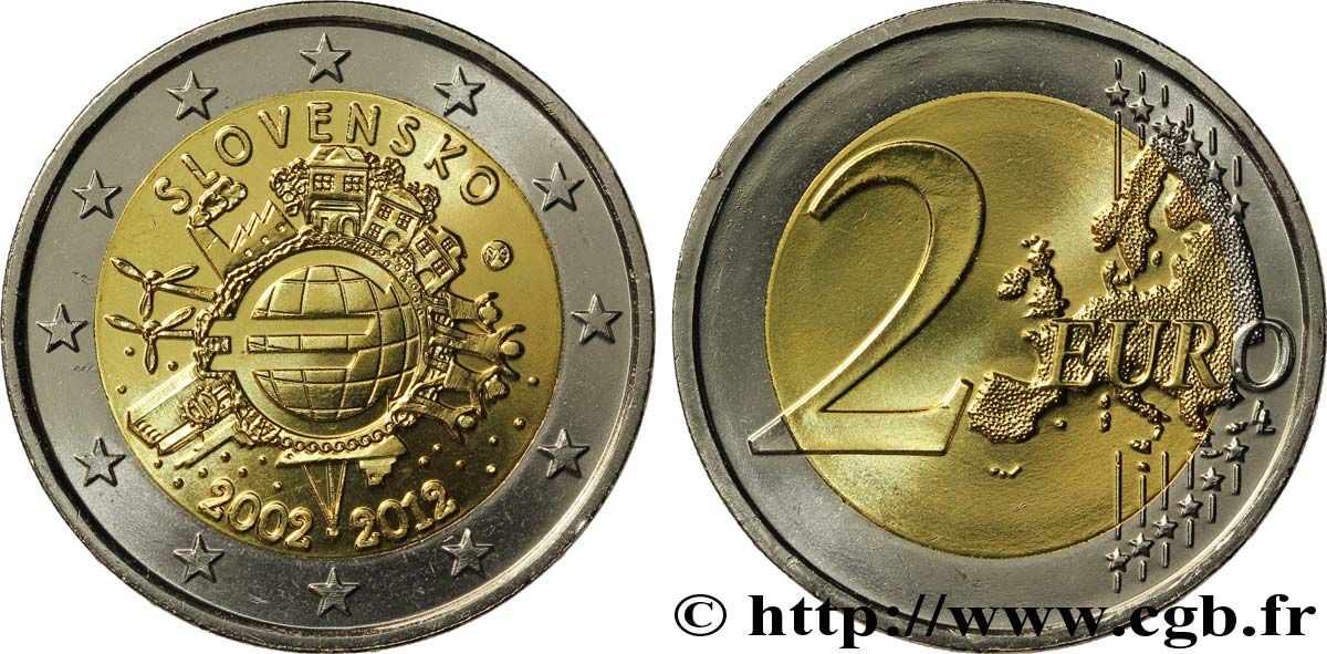 SLOWAKEI 2 Euro 10 ANS DES PIÈCES ET BILLETS EN EUROS  2012