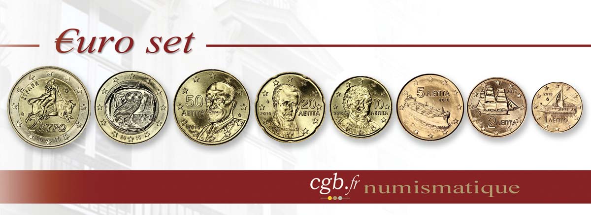 GRÈCE LOT DE 8 PIÈCES EURO (1 Cent - 2 Euro EUROPE) 2010 SPL63