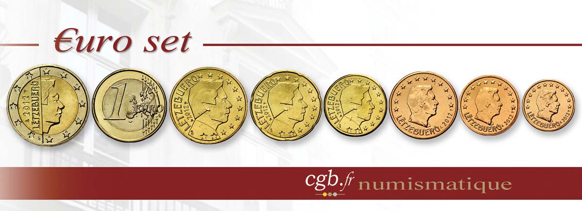 LUSSEMBURGO LOT DE 8 PIÈCES EURO (1 Cent - 2 Euro Grand-Duc Henri) 2012 MS