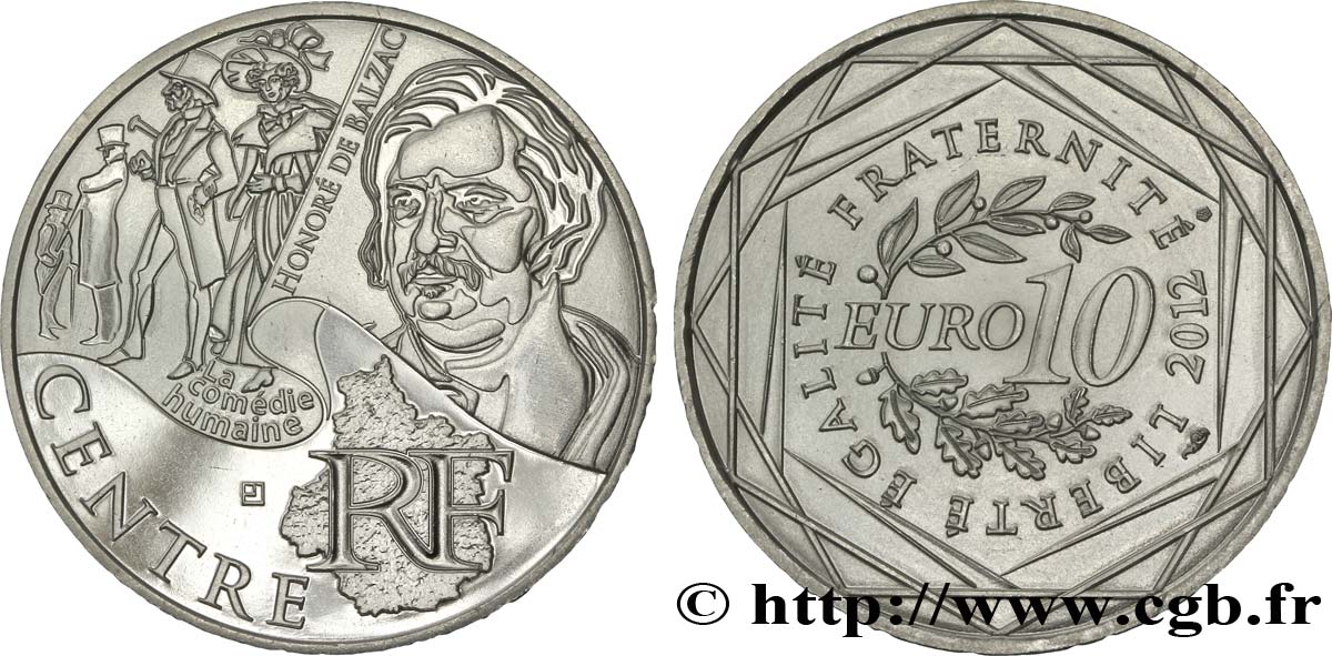 FRANCE 10 Euro des RÉGIONS - CENTRE (Honoré de Balzac) 2012 MS