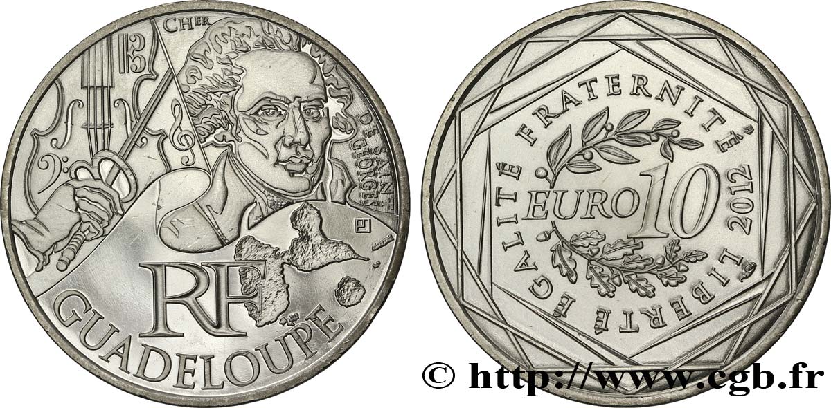 FRANCE 10 Euro des RÉGIONS - GUADELOUPE (Chevalier de Saint-Georges) 2012 MS