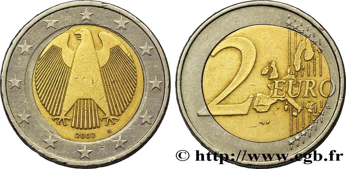 EUROPEAN CENTRAL BANK 2 Euro Aigle Héraldique, insert déformé 2002 AU58