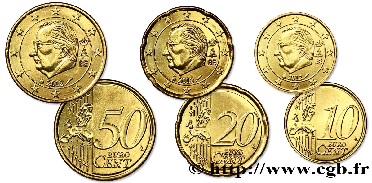 BELGIUM LOT 10 Cent, 20 Cent, 50 Cent ALBERT II 2012 MS