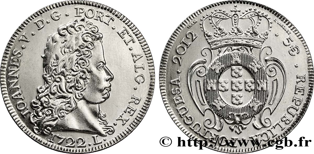 PORTOGALLO 5 Euro Peça ou 4 escudos Joao V, 1722 L 2012 MS