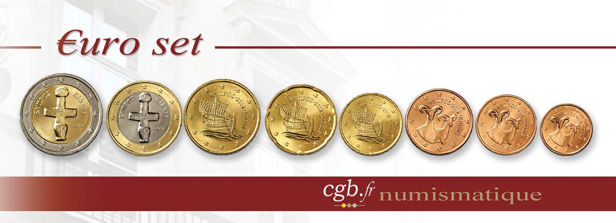 CHIPRE LOT DE 8 PIÈCES EURO (1 Cent - 2 Euro Idole de Pomos) 2012 SC