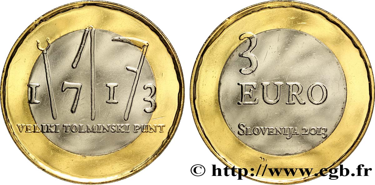 ESLOVENIA 3 Euro 300ème ANNIVERSAIRE DE LA GRANDE RÉVOLTE PAYSANNE DE TOLMIN 2013 SC