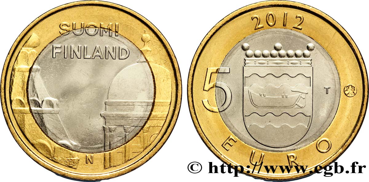 FINLANDIA 5 Euro CATHÉDRALES D’HELSINKI ET D’OUSPENSKI 2012 SC