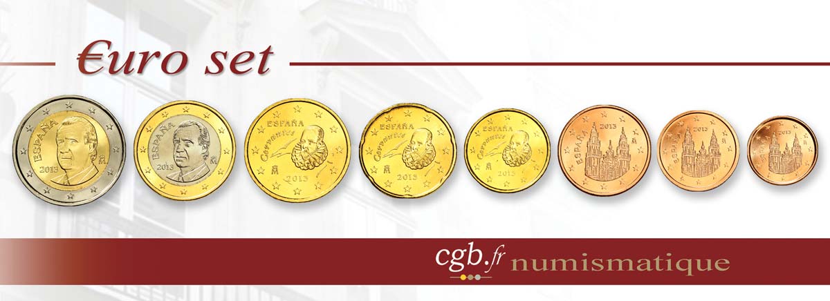 SPAIN LOT DE 8 PIÈCES EURO (1 Cent - 2 Euro Juan-Carlos I) 2013 MS63