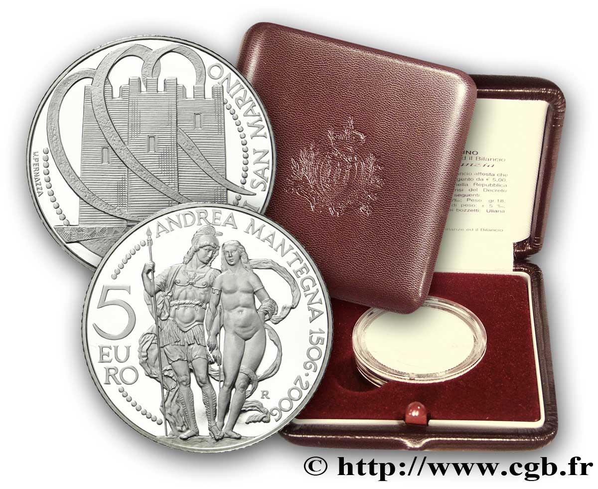 SAN MARINO Belle Épreuve 5 Euro 500ème ANNIVERSAIRE DE LA MORT D ANDREA MANTEGNA 2006 BE