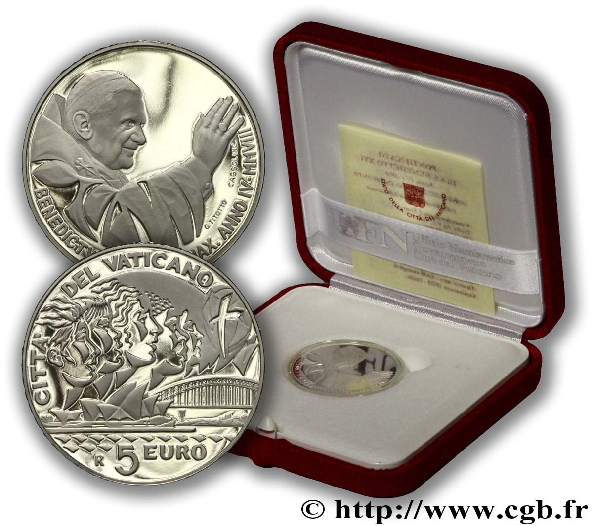 VATICAN Belle Épreuve 5 Euro 23ème JOURNÉE MONDIALE DE LA JEUNESSE À SYDNEY 2008 BE