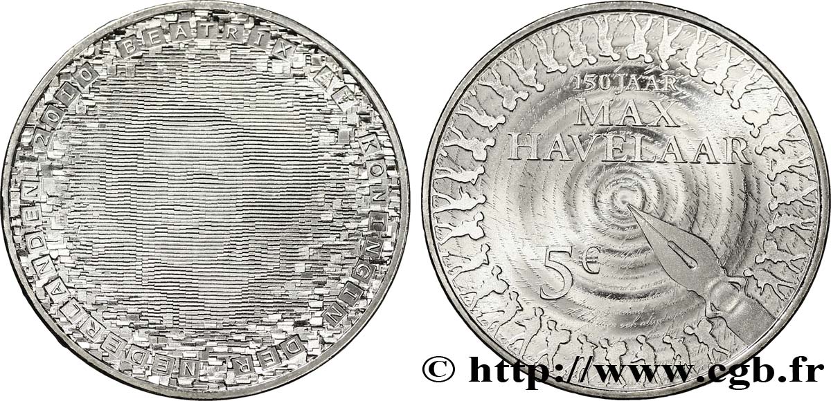PAESI BASSI 5 Euro 150ème ANNIVERSAIRE MAX HAVELAAR tranche B 2010 MS63