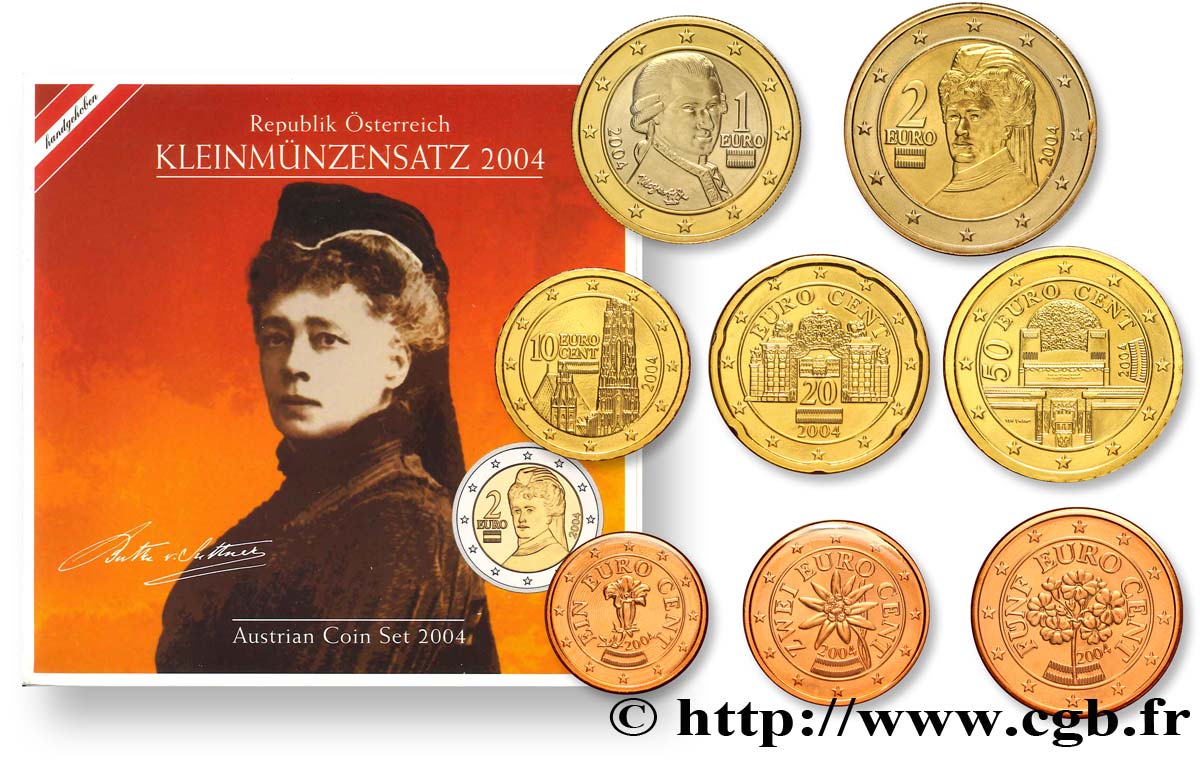 AUSTRIA SÉRIE Euro BRILLANT UNIVERSEL - BERTHA VON SUTTNER 2004 Brilliant Uncirculated