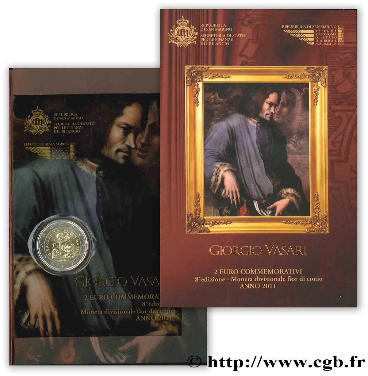 SAN MARINO 2 Euro 500ème ANNIVERSAIRE DE LA NAISSANCE DE GIORGIO VASARI 2011 BU