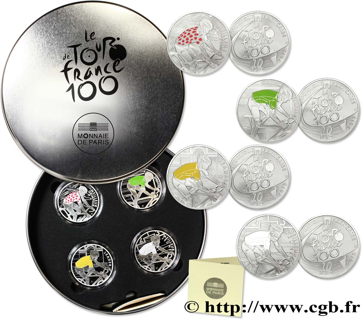 FRANCIA Coffret MAILLOTS - TOUR DE FRANCE (4 x 10 Euro Belle Épreuve Tour de France 2013). 2013 BE