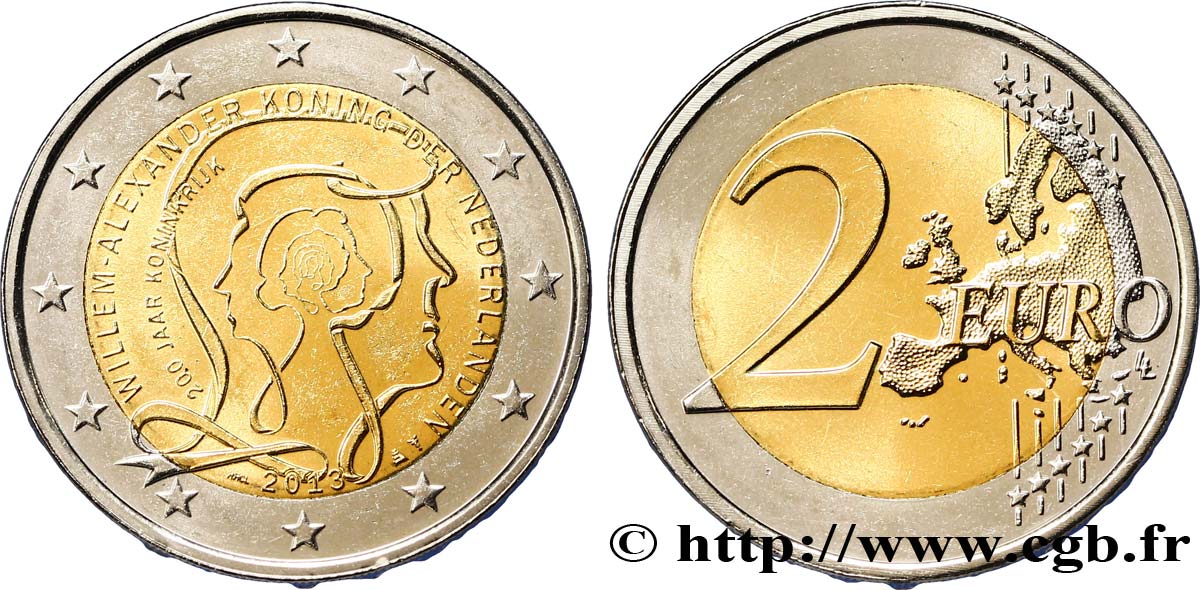 NETHERLANDS 2 Euro 200E ANNIVERSAIRE DU ROYAUME DES PAYS-BAS 2013 MS63