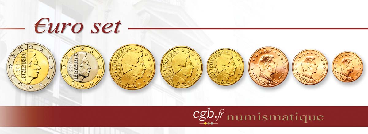 LUSSEMBURGO LOT DE 8 PIÈCES EURO (1 Cent - 2 Euro Grand-Duc Henri) 2013 MS63