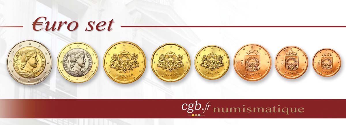 LATVIA LOT DE 8 PIÈCES EURO (1 Cent - 2 Euro) 2014 MS63