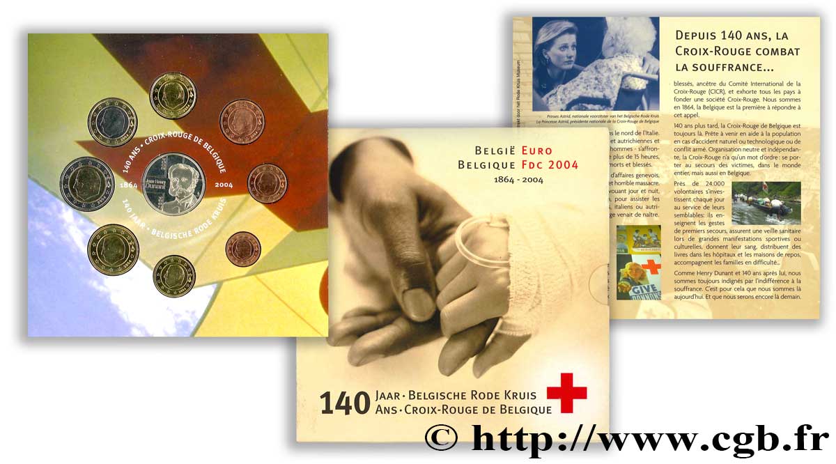 BELGIEN SÉRIE Euro FDC - 140 ans de la Croix-Rouge de Belgique 2004