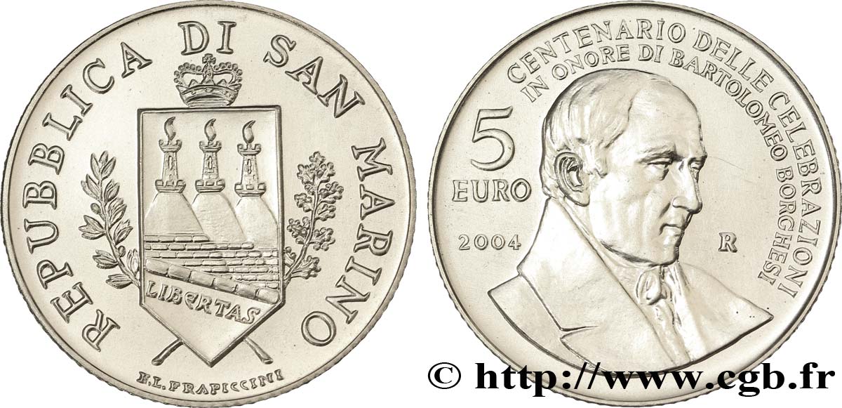 SAN MARINO 5 Euro BARTOLOMEO BORGHESI 2004 BU