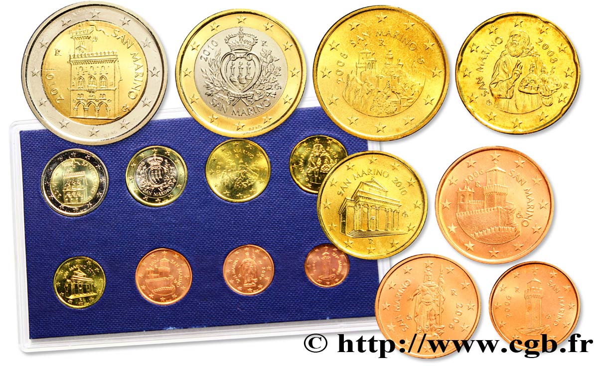 SAN MARINO LOT DE 8 PIÈCES EURO (1 Cent - 2 Euro Domus Magna) 2002/2010 n.d. MS63