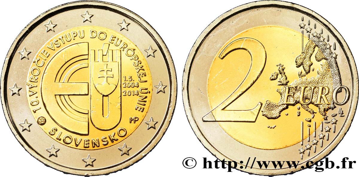 SLOVAKIA 2 Euro 10 ANS D’ADHÉSION À L’UNION EUROPÉENNE 2014 MS