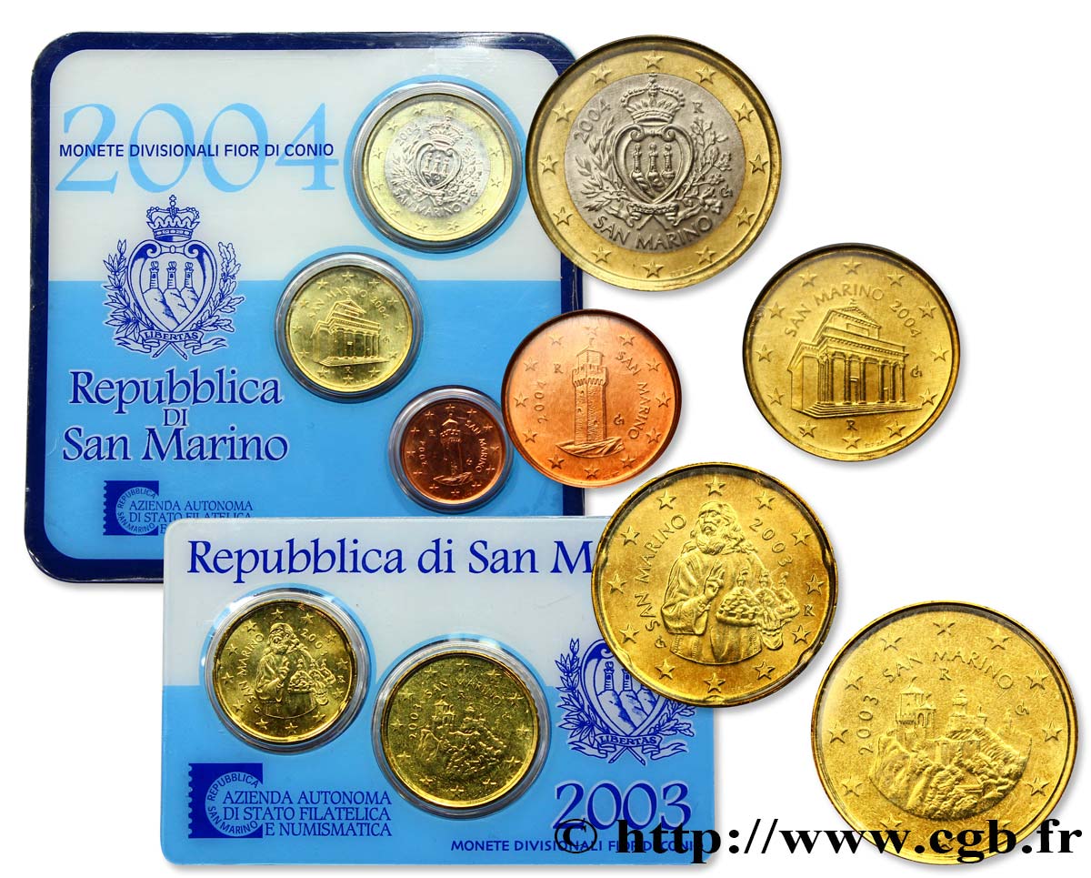 SAN MARINO LOT MINI-SÉRIE Euro BRILLANT UNIVERSEL 2003 et 2004 n.d.