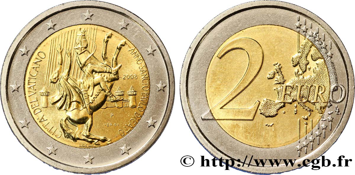VATICAN 2 Euro ANNÉE JUBILÉE DE SAINT-PAUL 2008 BU