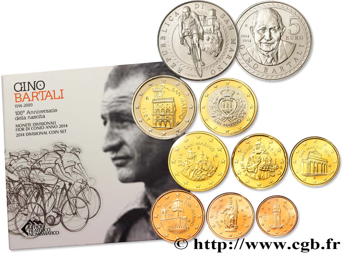 SAN MARINO SÉRIE Euro BRILLANT UNIVERSEL - GINO BARTALI 2014 Brilliant Uncirculated