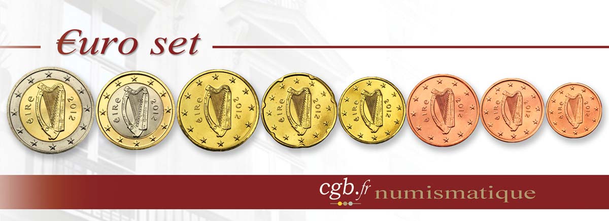 IRLANDE LOT DE 8 PIÈCES EURO (1 Cent - 2 Euro Harpe) 2012 SPL63