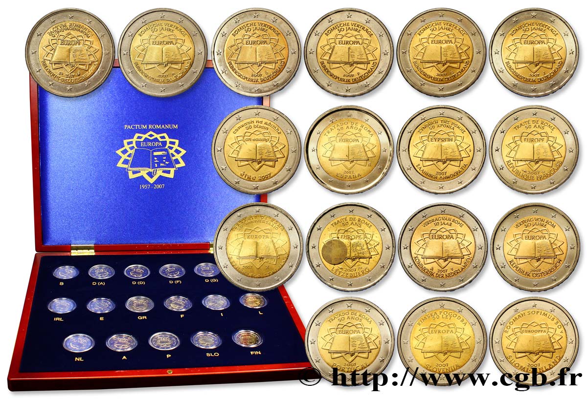 EUROPEAN CENTRAL BANK Coffret 17 x 2 Euro CINQUANTENAIRE DU TRAITÉ DE ROME 2007 MS63