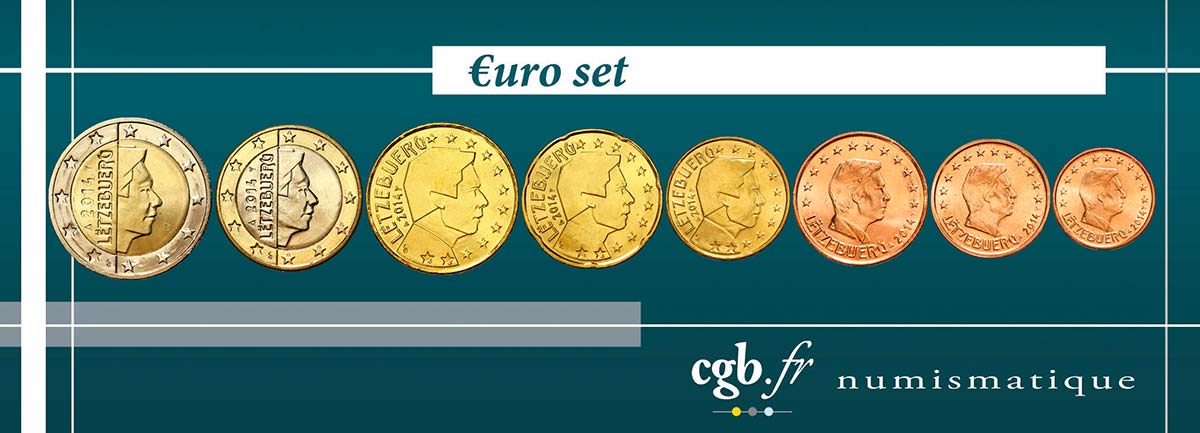 LUSSEMBURGO LOT DE 8 PIÈCES EURO (1 Cent - 2 Euro Grand-Duc Henri) 2014 MS63