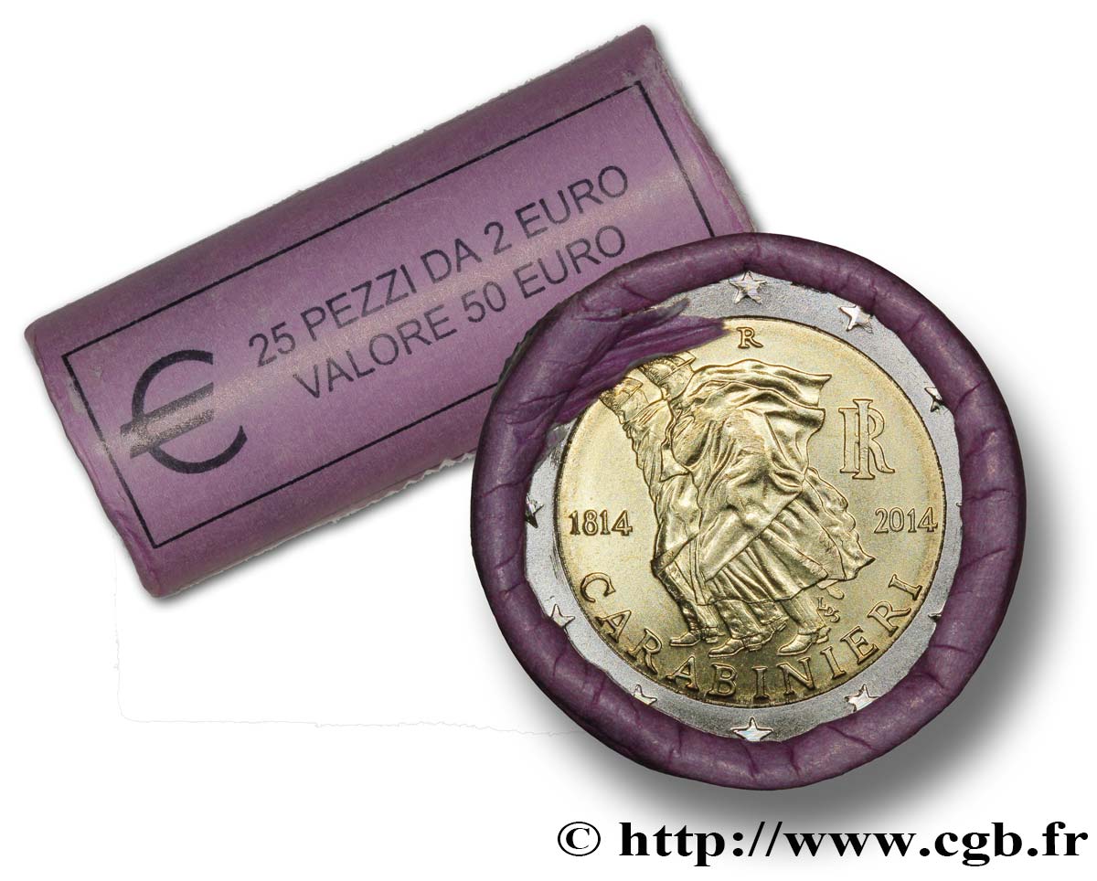 ITALY Rouleau 25 x 2 Euro ARME DES CARABINIERS 2014 MS63
