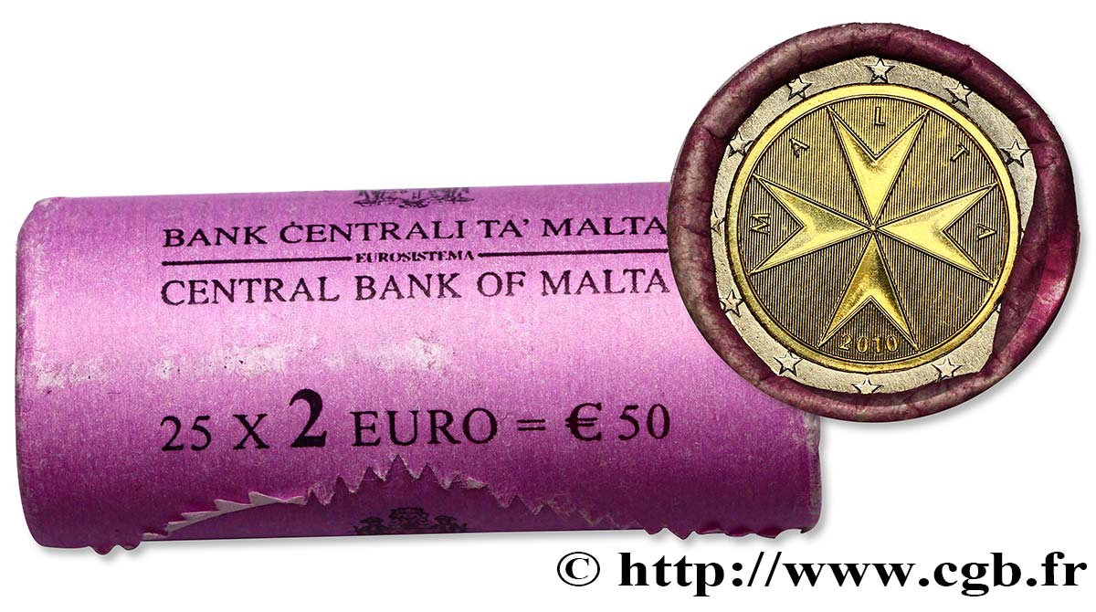 MALTA Rouleau 25 x 2 Euro CROIX DE MALTE  2010 MS63